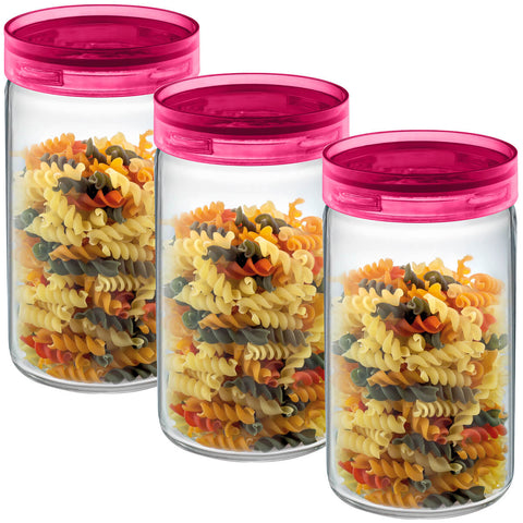 Kit 3 Potes Herméticos de Vidro Para Mantimentos De Cozinha 1L Sanremo Rosa