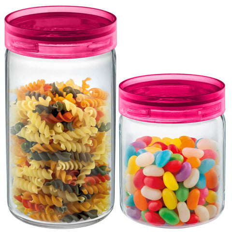 Kit 2 Potes Herméticos de Vidro Para Mantimentos De Cozinha Sanremo 650ml e 1L Rosa