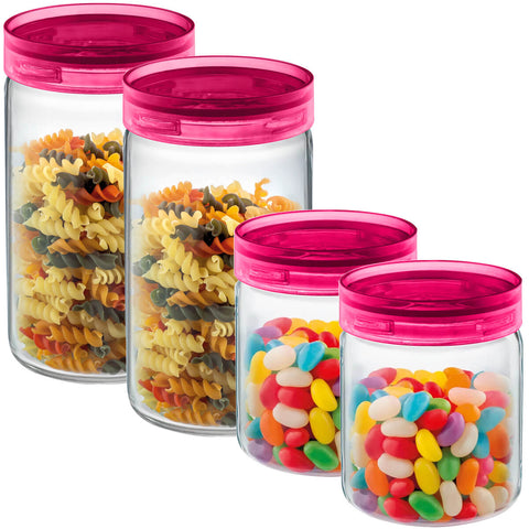 Kit 4 Potes Herméticos de Vidro Para Mantimentos Sanremo 650ml e 1L Rosa
