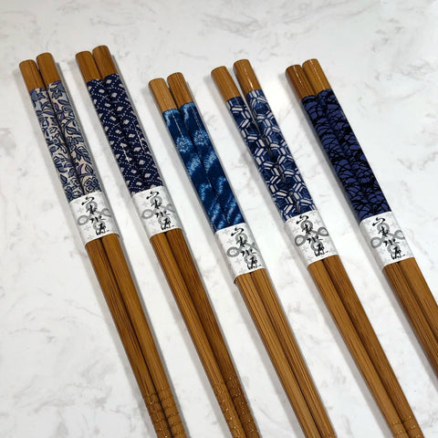 Kit Hashi De Bambu 5 Pares Geometric Kyoto Palitos Japoneses Sushi Azul Yoi