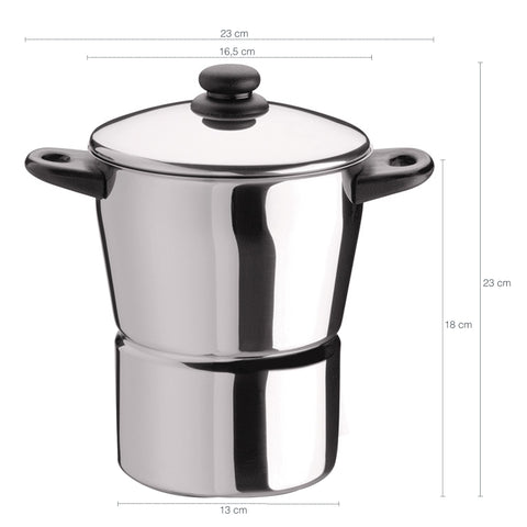 Cuscuzeira 3L Aço Inox Aparelho Para Cuscuz Com Alças Laterais Tampa E Tela Perfurada