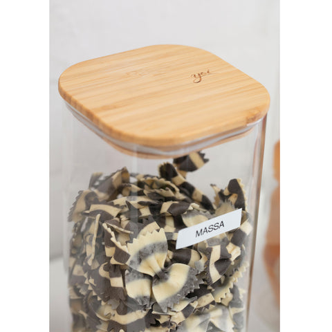 Pote Hermético Quadrado De Vidro Com Tampa De Bambu 1635ml Porta Mantimento Grande Yoi