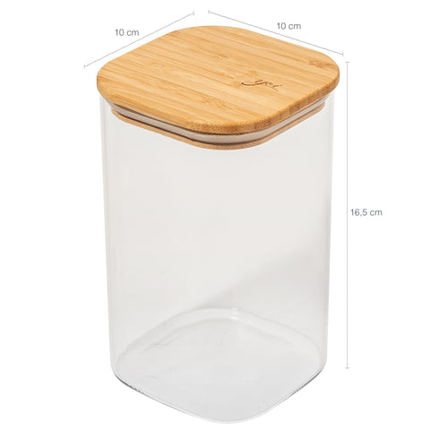 Kit 4 Potes De Vidro Herméticos Com Tampas Em Bambu 1200ml Porta Mantimentos Médios Cozinha Yoi
