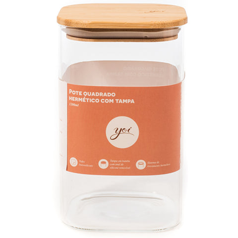 Kit 4 Potes De Vidro Herméticos Com Tampas Em Bambu 1200ml Porta Mantimentos Médios Cozinha Yoi