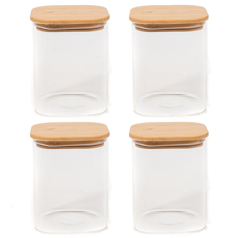 Kit 4 Potes De Vidro Herméticos Com Tampas Em Bambu 845ml Porta Mantimentos Pequenos Cozinha Yoi