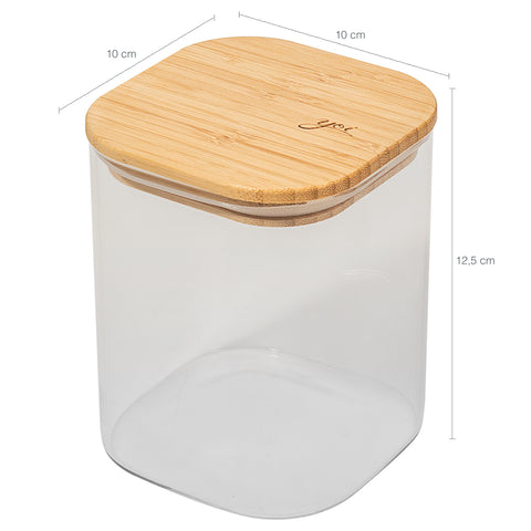 Kit 4 Potes De Vidro Herméticos Com Tampas Em Bambu 845ml Porta Mantimentos Pequenos Cozinha Yoi