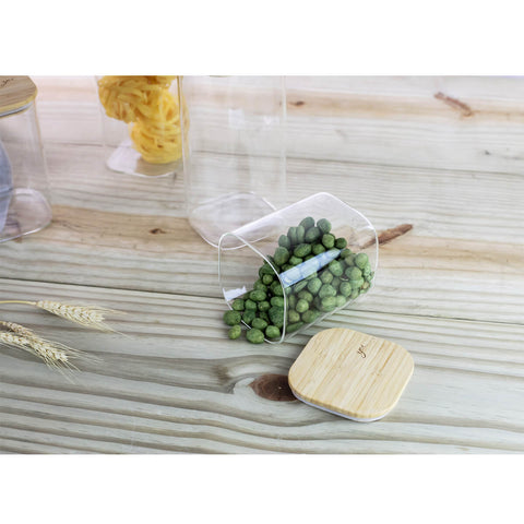 Kit 4 Potes De Vidro Herméticos Com Tampas Em Bambu 845ml Porta Mantimentos Pequenos Cozinha Yoi