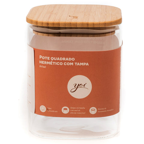 Kit 4 Potes De Vidro Herméticos Com Tampas Em Bambu 845ml Porta Mantimentos Pequenos Cozinha Yoi