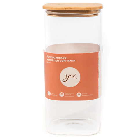 Kit 4 Potes De Vidro Herméticos Com Tampas Em Bambu 1635ml Porta Mantimentos Grandes Cozinha Yoi