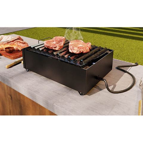 Char Broiler a Gás 8 Caulins Fogareiro Grelha Chapa Hambúrguer Grill Aço Carbono