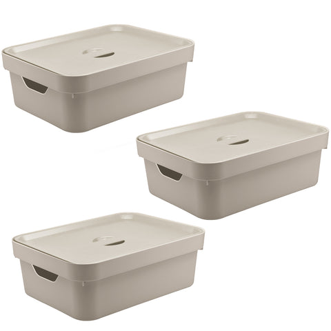 Kit 3 Caixas Organizadoras Grande Para Closet 10L Com Tampa Nordi Bege