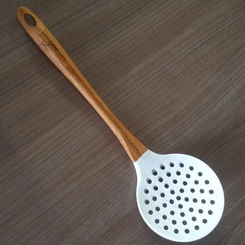 Conjunto Jogo de Talheres Silicone Bambu Colher Espátula Pegador Escumadeira Pincel