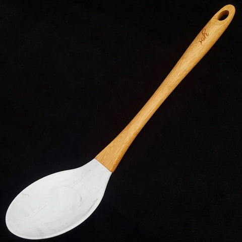 Conjunto Jogo de Talheres Silicone Bambu Colher Espátula Pegador Escumadeira Pincel