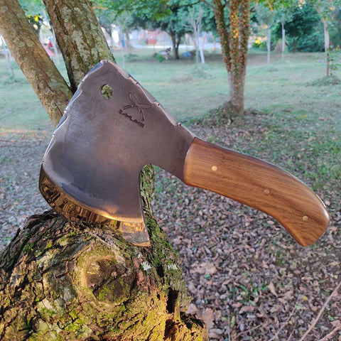 Machadinha Americana 5mm Artesanal Monobloco Cutelo Curvo Inox 420c Esportivo Camping