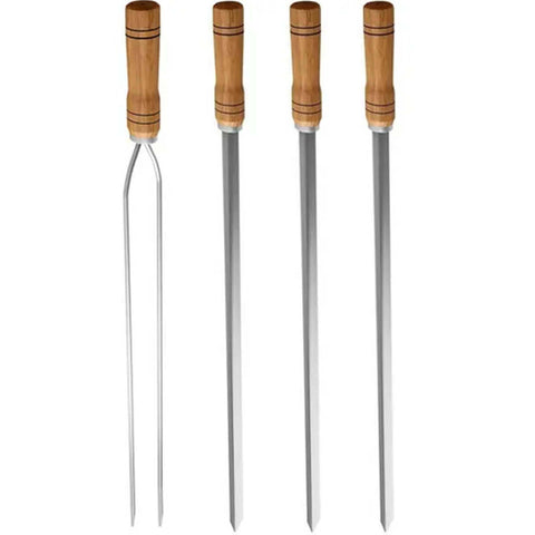 Conjunto 4 Espetos Inox com Cabo de Madeira para Churrasco 70cm Qualinox