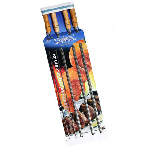 Conjunto 4 Espetos Inox com Cabo de Madeira para Churrasco 70cm Qualinox