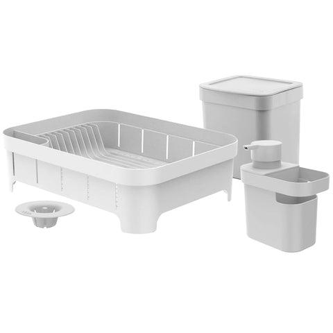 Kit Organizadores De Pia 4 Peças Lixeira Dispenser Escorredor Filtro Para Ralo Branco OU