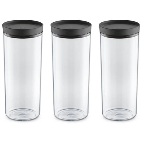 Kit 3 Potes Herméticos De Plástico Porta Mantimentos 2,5L Transparente Com Tampa Preta UZ