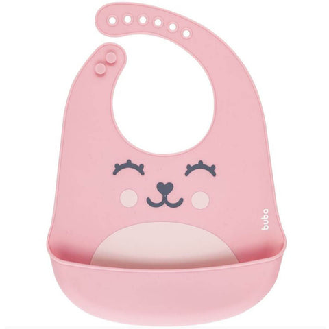 Babador de Silicone com Pega Migalhas Impermeável Gummy Buba Rosa