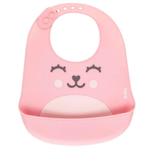 Babador de Silicone com Pega Migalhas Impermeável Gummy Buba Rosa