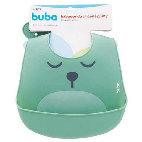 Babador de Silicone com Pega Migalhas Impermeável Gummy Buba Verde