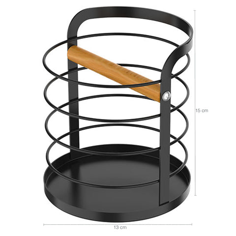 Kit Suporte Porta Utensílios De Cozinha E Porta Papel Toalha De Mesa Preto Yoi