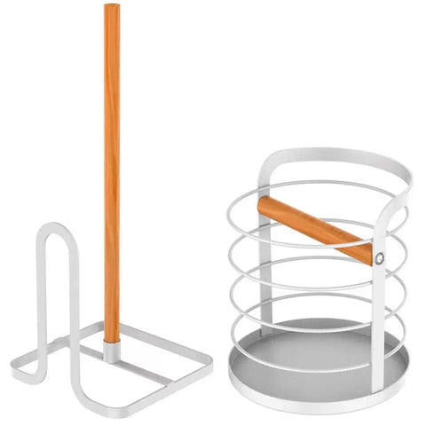 Kit Suporte Porta Utensílios De Cozinha E Porta Papel Toalha De Mesa Branco Yoi