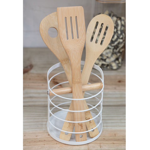 Kit Suporte Porta Utensílios De Cozinha E Porta Papel Toalha De Mesa Branco Yoi
