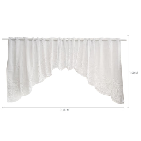 Cortina Cascata de Renda para Cozinha Branca Clássica Tulipinhas 3,00m x 1,00m Interlar