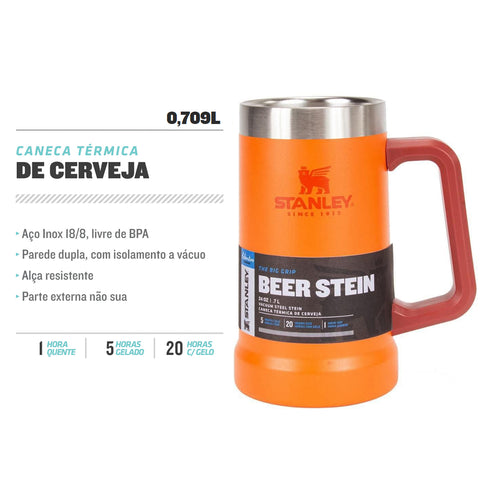 Caneca Térmica Para Cerveja Chopp Caneca Stanley 709ml Aço Inox Laranja