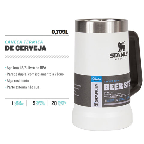 Caneca Térmica Para Cerveja Chopp Caneca Stanley 709ml Aço Inox Branco