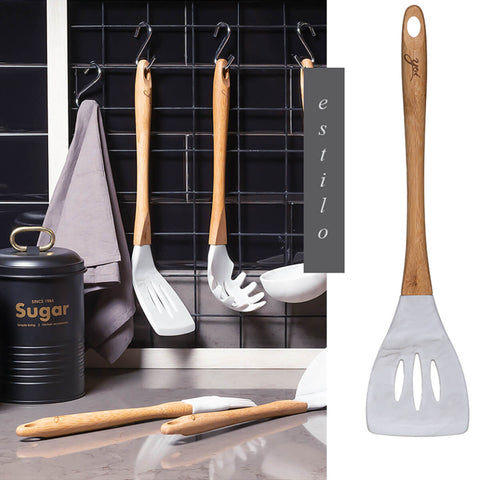 Pegador De Massa Talher Silicone Bambu Cozinha Marmorizado