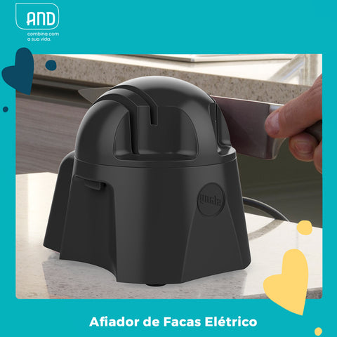 Afiador De Facas Elétrico Preto Gourmet  Amolador De Facas Com 2 Rebolos Cozinha