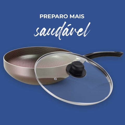 Frigideira Wok 28cm Antiaderente com Tampa Panela Grande Alumínio Aura Furta Cor