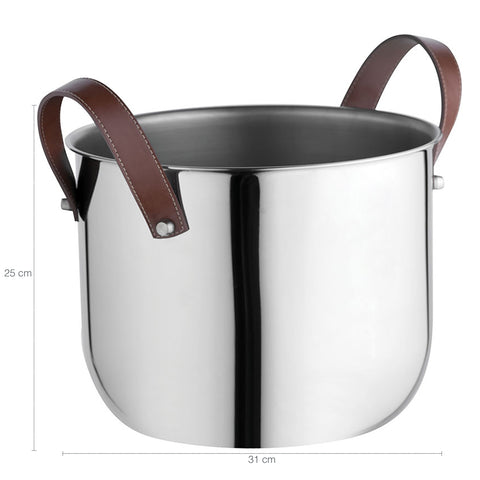 Champanheira Inox Com Alças De Couro 12L Balde De Gelo Grande Para Garrafas Espumante Cerveja