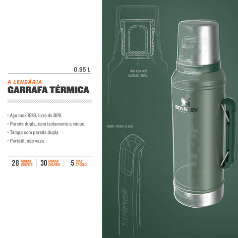 Térmica Stanley Verde Hammertone 950ml Garrafa Térmica Inox Com Alça E Rolha De Precisão