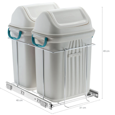 Lixeira de Cozinha Dupla 19L Deslizante Corrediças Telescópicas de Embutir no Armário Schmitt