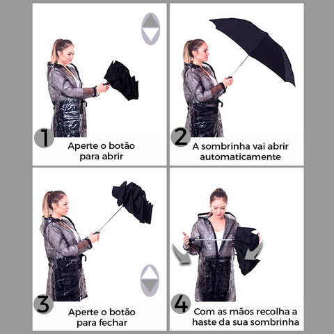 Guarda Chuva Automático Invertido Sombrinha De Bolsa Fazzoletti Preto