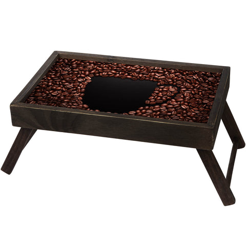 Mesa Para Café da Manhã Bandeja de Café na Cama com Pés Retráteis Madeira Stolf Pinus Escuro