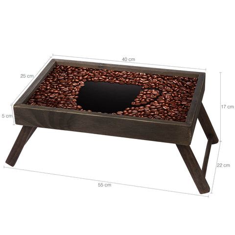 Mesa Para Café da Manhã Bandeja de Café na Cama com Pés Retráteis Madeira Stolf Pinus Escuro