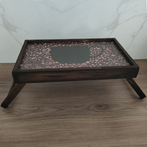 Mesa Para Café da Manhã Bandeja de Café na Cama com Pés Retráteis Madeira Stolf Pinus Escuro