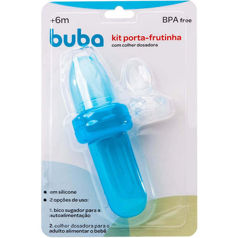 Kit Colher Alimentadora Com Dosador E Porta Frutinha Para Bebê Buba Azul