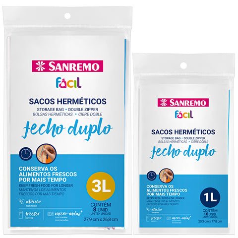 18 Saquinhos Herméticos Zip Lock 1L E 3L Sacos Plásticos Para Alimentos Sanremo