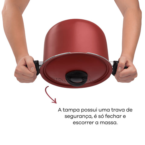 Espagueteira Antiaderente 5,5L Panela De Macarrão Com Tampa Perfurada Brinox Vermelha