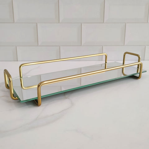 Bandeja Espelhada Para Banheiro 11x29cm Bandeja Decorativa Retangular Dourada