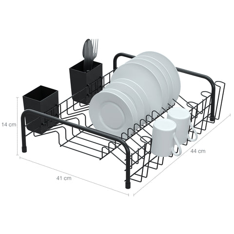 Conjunto Para Pia De Cozinha Lixeira Quadrada 6,5L E Escorredor De Louças Preto Fosco Stolf