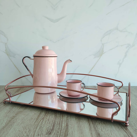 Bandeja Decorativa Espelhada Retangular Grande 45cm Rose Gold Duler