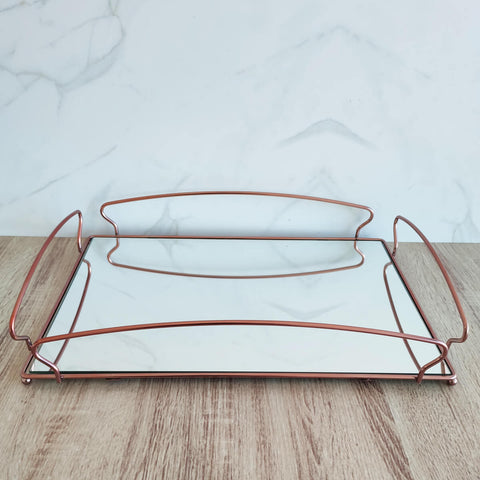 Bandeja Decorativa Espelhada Retangular Grande 45cm Rose Gold Duler