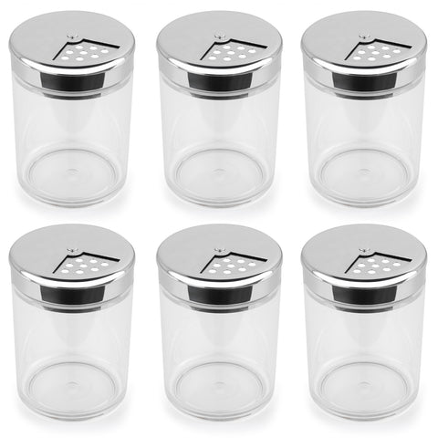 Kit 6 Potes Farinheiros 200ml Porta Queijo Ralado Com Tampa De Inox 4 Níveis De Abertura