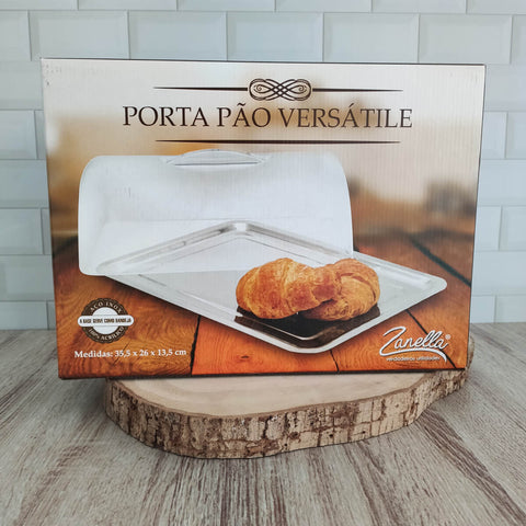 Porta Pão Versátile 2 Peças Inox Tampa Acrílico Porta Forma de Queijo Zanella